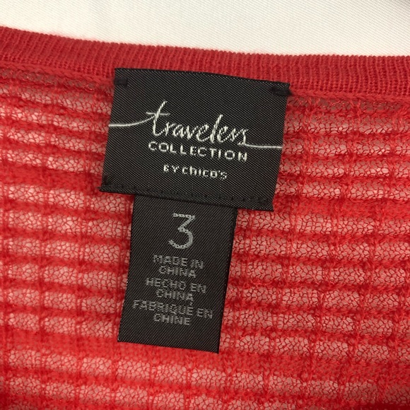 CHICO’S TRAVELERS CORAL ASYMMETRICAL HEM TOP 3 - Picture 3 of 4